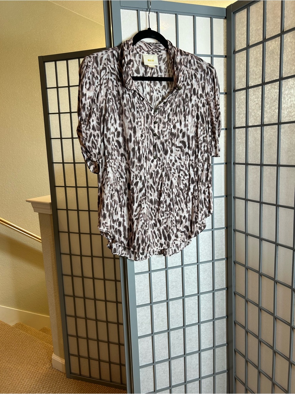 Anthropologie Maeve Brown and Tan Leopard-Print Short Sleeve Blouse